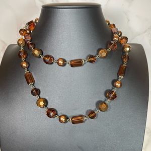 Vintage Glass Beads faceted and rectangle deep amber Smokey quartz color